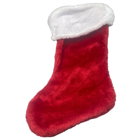 Christmas stocking foe fur solid red white decor 15" READ used wrinkled see phot - Picture 1 of 5